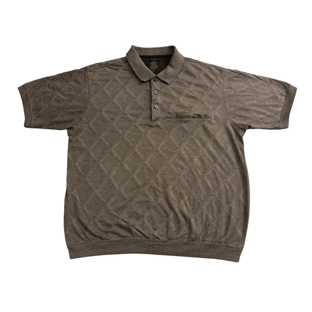 David Taylor Polo Shirt Mens XL Brown Excellent Diamond‎ Textured Banded Hem